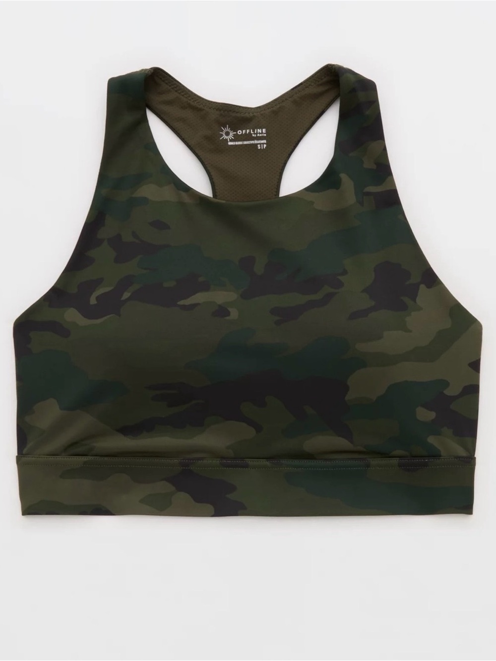 aerie High-Neck Camo Sports Bra - Green & Dark Green